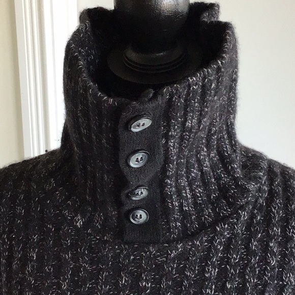 H&M black lambs wool blend button collar turtleneck long sleeve knit sweater M - Picture 4 of 13